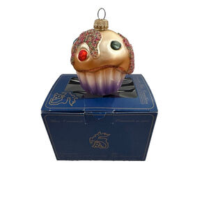 Lauscha Glas Creation VTG German Glass Cupcake Ornament With Frosting On Top